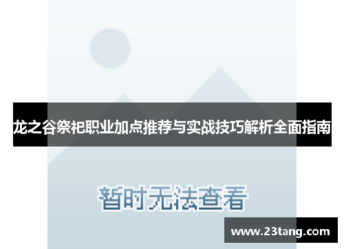 龙之谷祭祀职业加点推荐与实战技巧解析全面指南